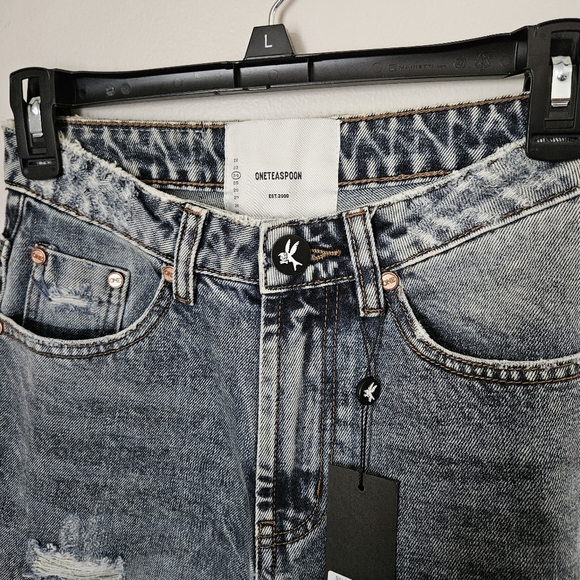 One Teaspoon Jeans Distressed Denim Awesome Baggies Blue Blossom High Waist - Picture 7 of 15